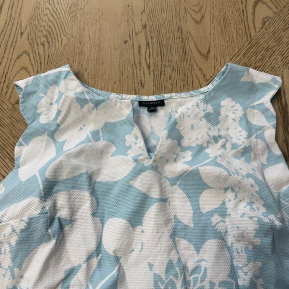 Talbots Floral Blue Scallop Hem Side Zipper Split V Neck Sleeveless Blouse Top M - Picture 7 of 11